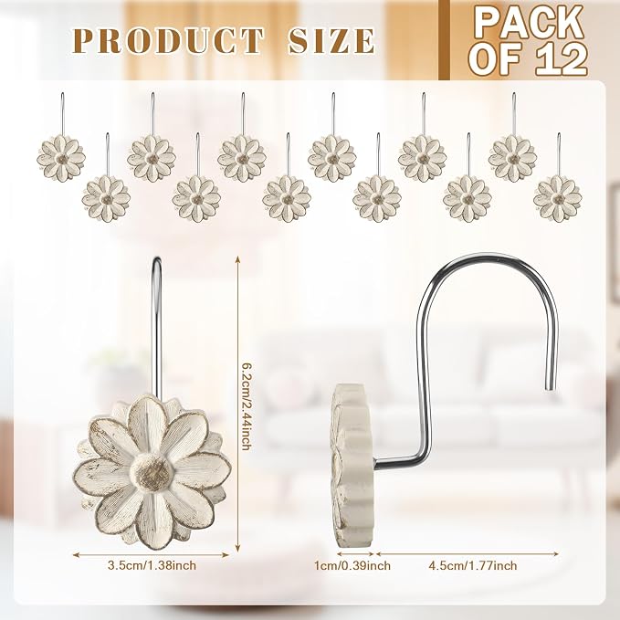 BreezeHug 12 Pcs Boho Shower Curtain Hooks Decorative Shower Curtain Hanger - Image 2