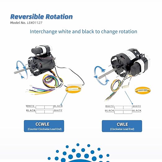 9721, D1127 Refrigeration Fan Motor Replaces Fasco Blower D1101 1126 Century 9650 AO Smith 9656 Bohn 25309101 5008, 1/12HP, 1/15, 1/20HP, 3.3in 1550RPM 115/230V, 60Hz 1.1/0.6A PD1127 EM1127