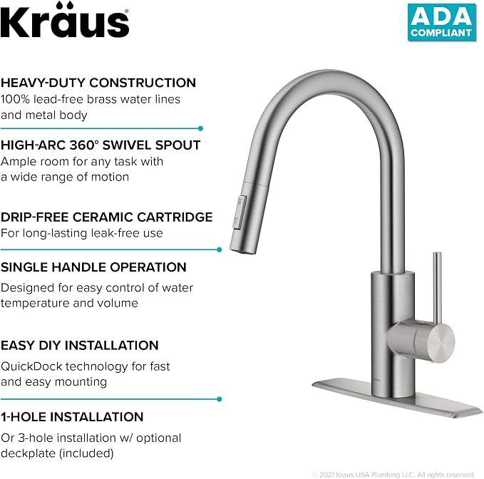 KRAUS Spot Free Stainless Steel Pull Down Kitchen Faucet KPF-2620SFS | - Image 11