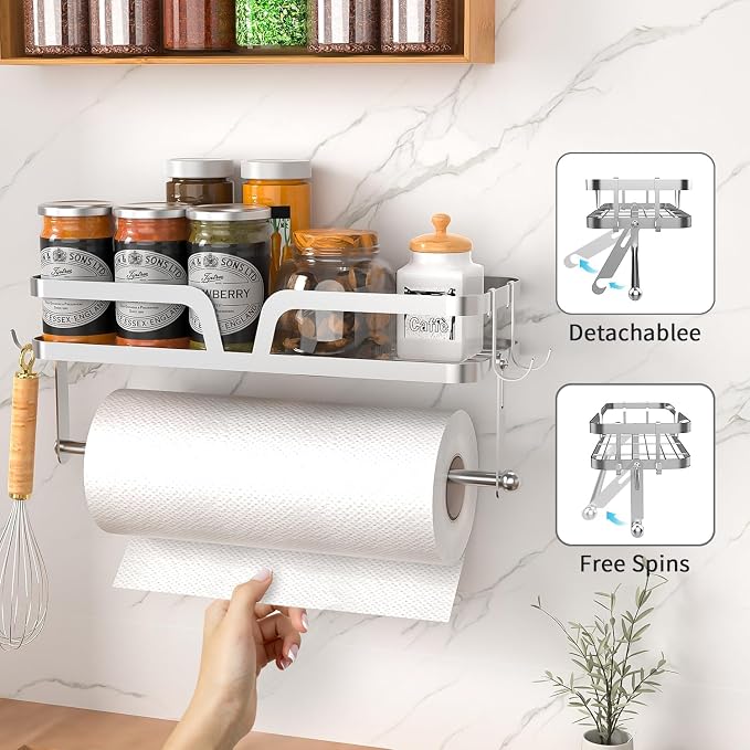 Taozun Paper Towel Holder with Shelf, Kitchen Paper Holder Wall Mount Spice - Image 2