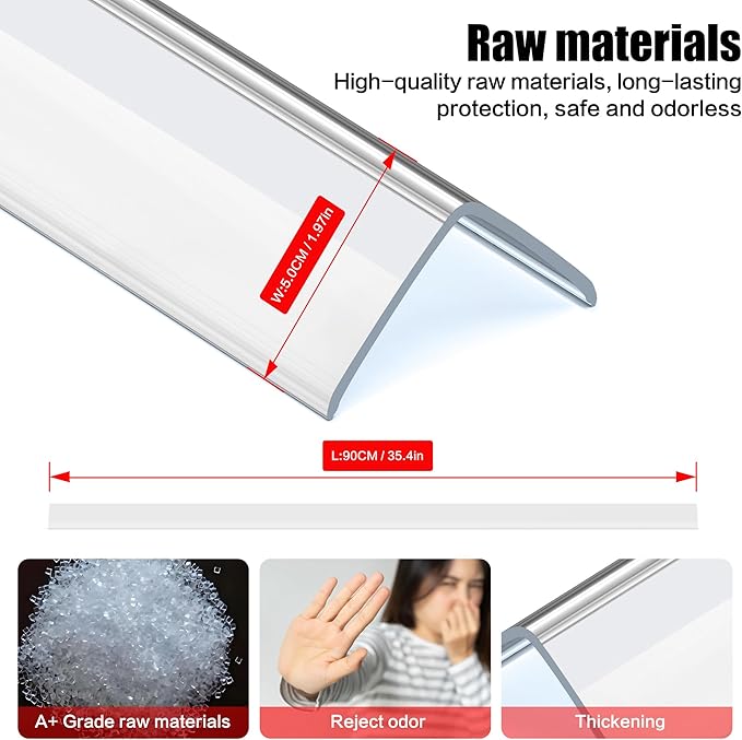 Wall Corner Protector, Walls Edge Protector, Self-Adhesive Wall Corner Guards, PVC Double Side Edge Protector, Furniture Stairs Guard (Clear, 2pcs x 35.4" L x 1.97" W)