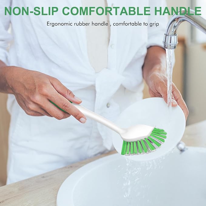 SetSail Dish Brush with Handle, 3 Pack Stiff Bristles Dish Scrubber, Non-Slip - Image 7