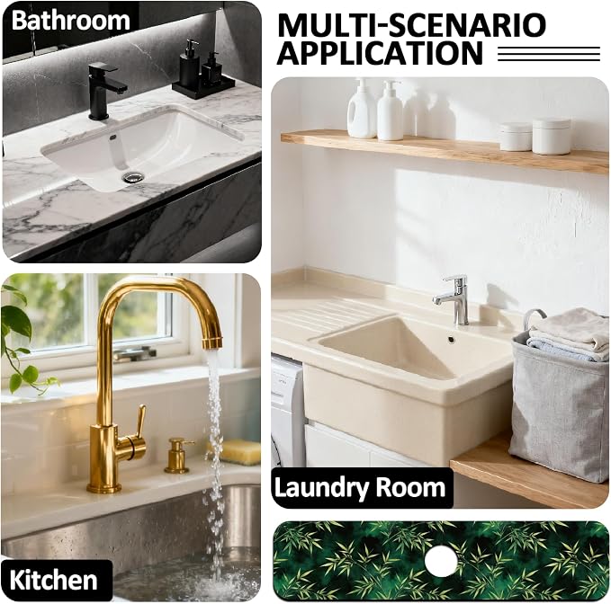 2 Pcs Kitchen Sink Splash Guard Faucet Mat Bamboo Leaves Pattern Faucet Mat - Image 7
