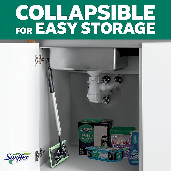 Swiffer Sweep & Mop Deluxe 2-in-1 Multi-Surface Kit for Floor Cleaning, Includes 1 Sweeper Device, 5 Dry Sweeping + 6 Wet Mopping Heavy Duty Cloths, Black