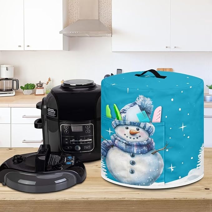 Blue Snowman Dust Cover Instant Pot and Extra Accessories Dust Proof Easy to Clean Pressure Cooker Cover Electric Appliance Cover Air Fryer Accessories with Storage Pocket Size M