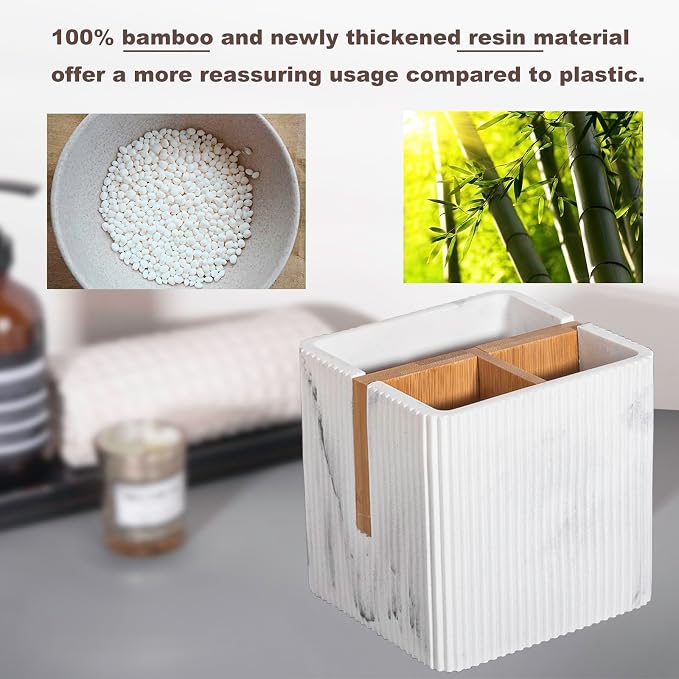 Toothbrush Holders for Bathroom, 3 Slots Toothbrush Organizer, Marble White | - Image 3