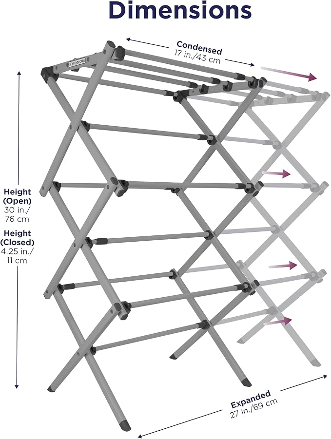 BLACK+DECKER Space Saving 3-Tier Expandable Clothes Drying Rack, Foldable - Image 2