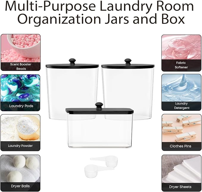 COAZEX 3 Pack Clear Laundry Powder Container & Dryer Sheet Holder - Image 5