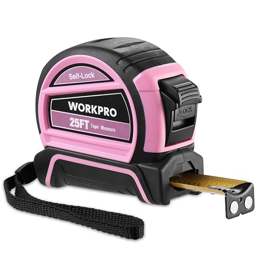 WORKPRO 25FT Pink Tape Measure, Dual Lock Measuring Tape by WORKPRO