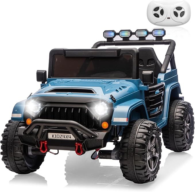 Kids 24V 2-Seater Electric Ride On Car, 4x4 Ride On Truck w/Remote Control, 4-Wheeler Suspension, 3 Speeds, Led Lights, Bluetooth, Ride on Car Toy for Kids Ages 3-8, Lake Blue