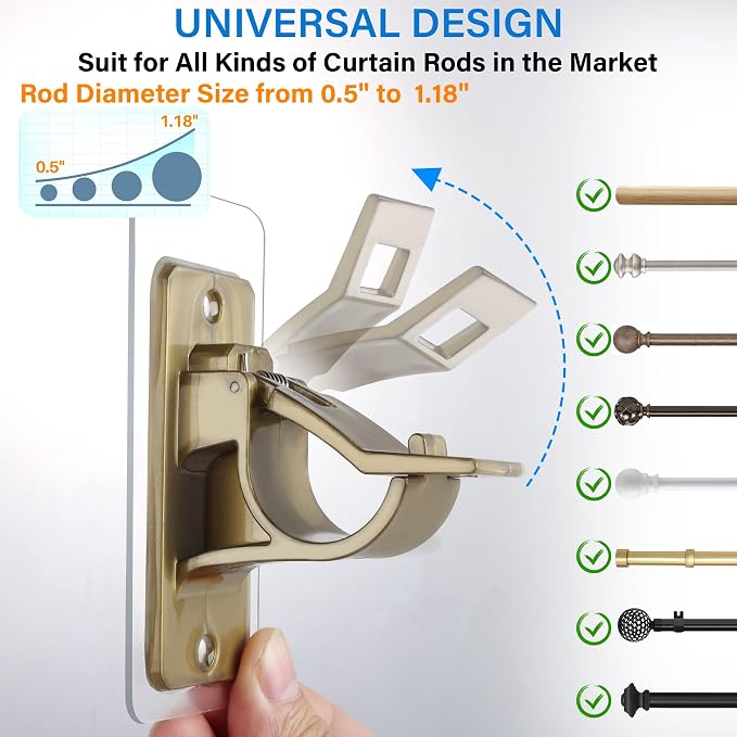 Antimbee 12 PCS No Drill Needed Curtain Rod Holders Brackets, Self Adhesive Rod - Image 2