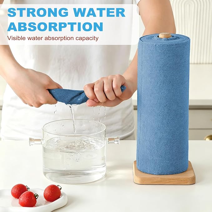 Puomue 55 Pack Microfiber Cleaning Cloth Roll, Tear Away Reusable Towels - Image 3
