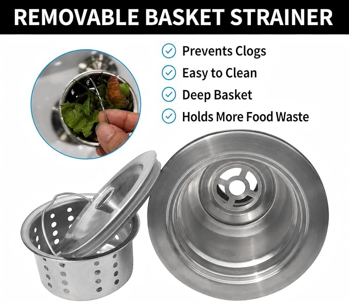 Kitchen Sink Drain Assembly Kit, 3-1/2 Inch Brushed 304 Stainless Steel Basket - Image 6
