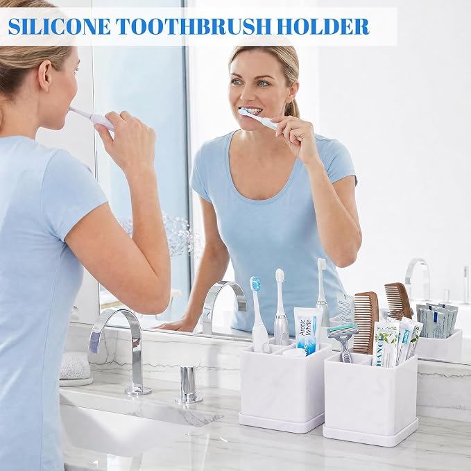 Silicone Toothbrush Holders for Bathrooms Marble Purple, 3-Slot Electric - Image 2