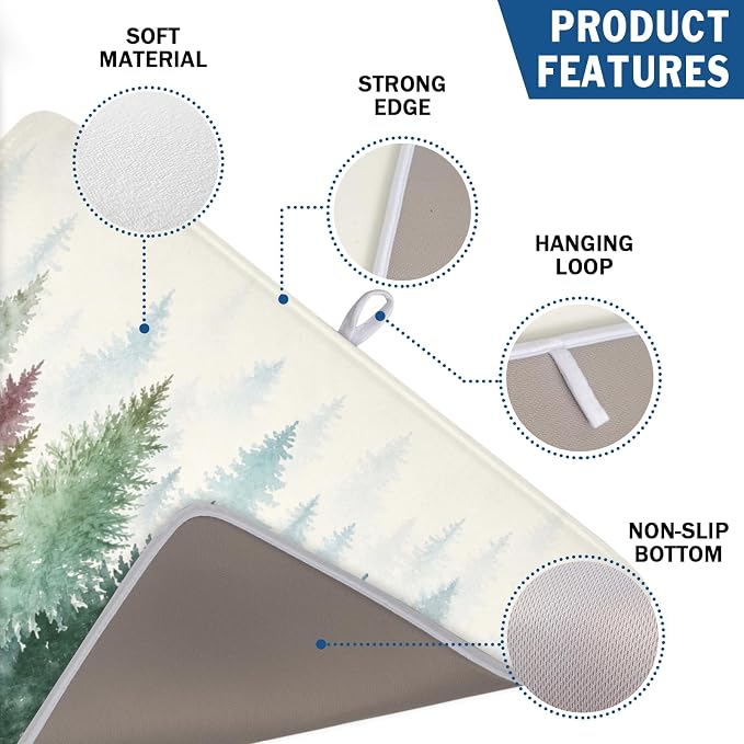 Giwawa Pine Tree Dish Drying Mat Natural Forest Fog Microfiber Dishes Pad 18x24 - Image 3