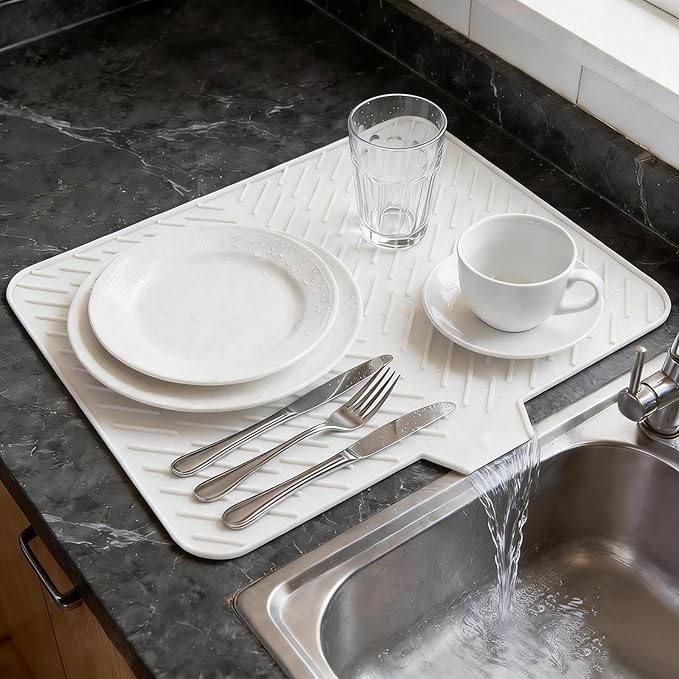 Silicone Dish Drying Mat for Kitchen Counter, Hangable & Roll-Up for by SCYFREID