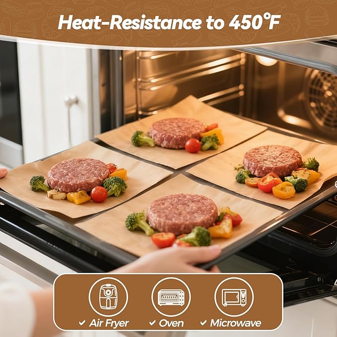 360 Count 6"x 6" Heavy Duty Patty Paper Sheets for Separating Patty, No-Stick & No-Leak Unbleached Parchment Paper Squares, Pre-cut Burger Patty Paper for Oven, Air Fryer, Microwave