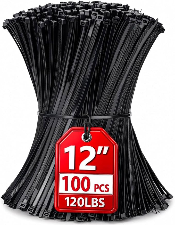 Zip Ties 12 inch, 100 Pack Heavy Duty Black Zip Ties by HAVEMETD