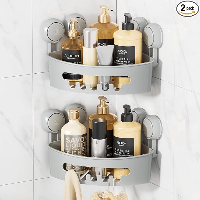 LEVERLOC Corner Shower Caddy Suction Cup, shower shelves suction cup by LEVERLOC