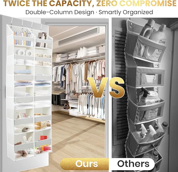 HOMELUX THEORY Over the Door Organizer, 6-Tier XL, 100D Fabric, Light Gray - Image 5