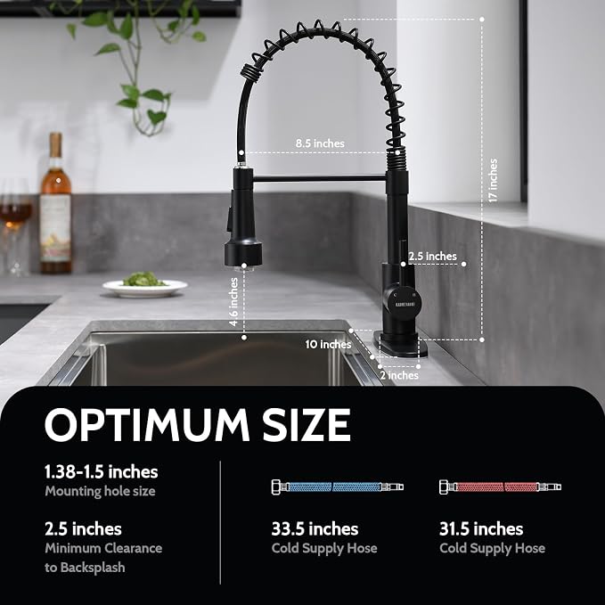 WEWE LED Kitchen Faucet, 2-Mode Sprayer, Matte Black, High Arc | 17-Inch Height - Image 6