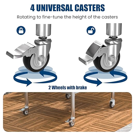 Stainless Steel Table with Wheels 14 x 30 Inches Metal Prep Table with Adjustable Undershelf & Casters for Commercial Kitchen, Outdoor, Restaurant, Hotel & Garage