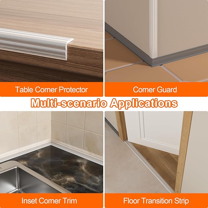 Wall Corner Protector & Edge Guard，Peel and Stick Wall Trim Moulding Inside & Outside Corner Molding Trim Caulk Strip, Self Adhesive Trim for Wall Edge,Ceiling,Countertop, 2.36” W x10’ L，Clear