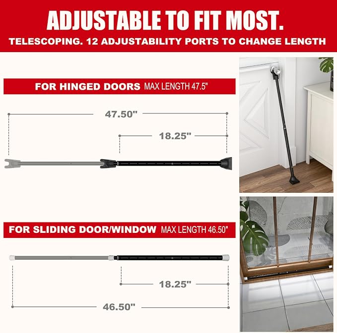 SecurityMan 2-in-1 Door Security Bar & Sliding Patio Door Security Bar via - Image 2