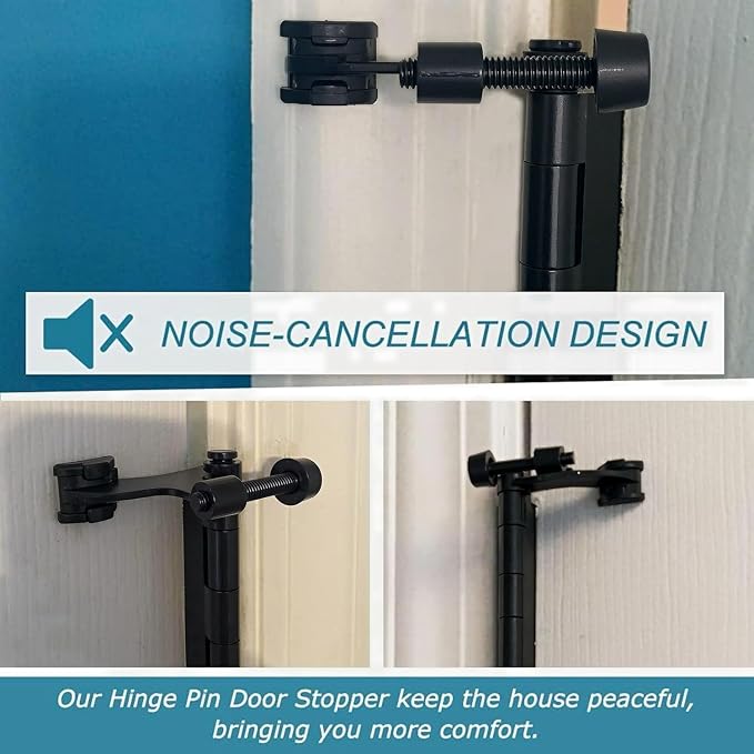 16 Pack Hinge Pin Black Door Stopper, Adjustable Heavy Duty Hinge Pin Door Stop - Image 3
