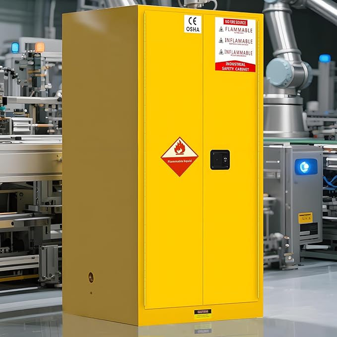 EQUCKKY Flammable Storage Cabinet 34"x34"x65", 90 Gallon Chemical Safety Cabinet with Adjustable Shelf, Thickened Galvanized Steel Fireproof Cabinet for Flammable Liquids, Industrial & Commercial Use