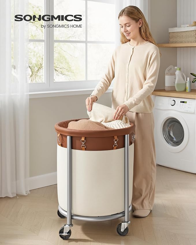 SONGMICS Laundry Basket with Wheels, 29 Gal., Steel Frame, Removable Bag - Image 2