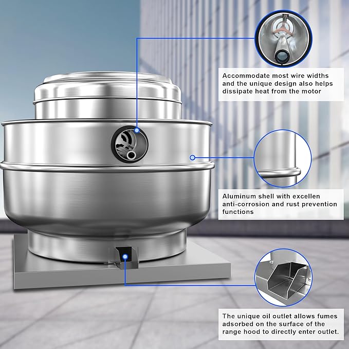 Restaurant Hood Grease Rated Exhaust Fan Direct Drive Centrifugal Upblast Exhaust Fan 1.5HP 110 Volt Single Phase Motor 5000 CFM