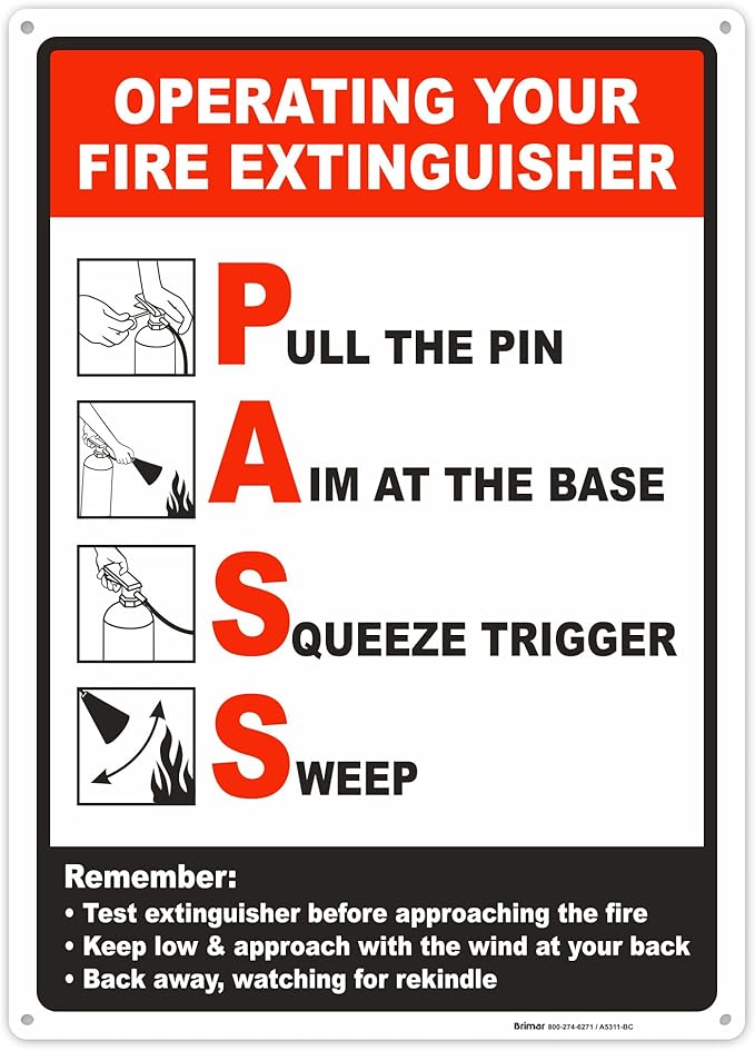 Brimar - 10 x 14" - Operating Your Fire Extinguisher Sign - Polyethylene Plastic - Safety Promotion - Easy Installation