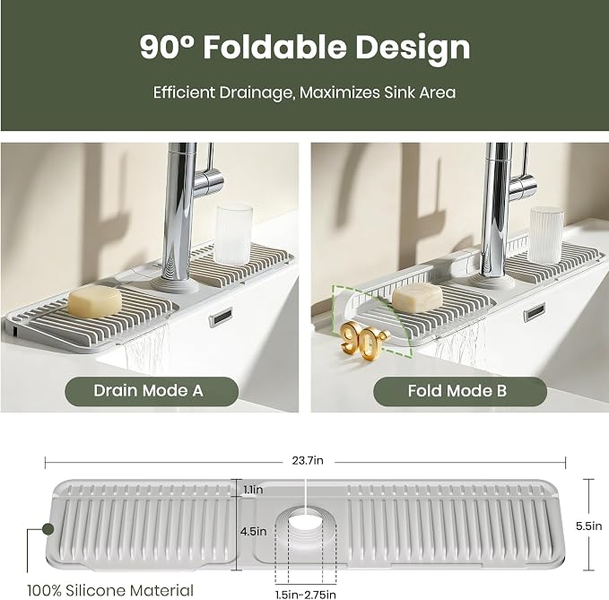 24 Inch Faucet Mat for Kitchen Sink, Silicone Splash Guard for Kitchen Sink Area - Image 8