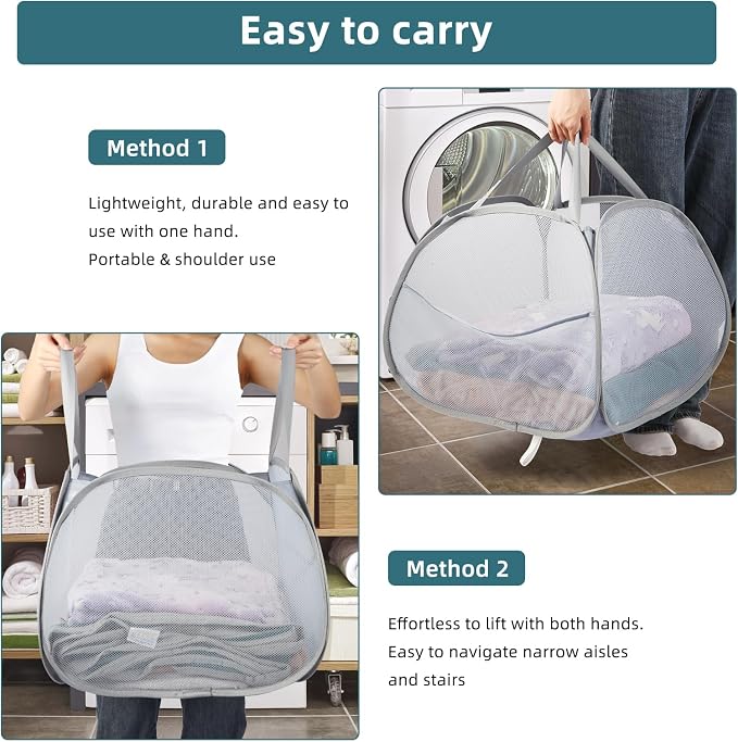 2 Pack Collapsible Laundry Baskets, 90L Large Foldable Laundry Basket, Durable - Image 6