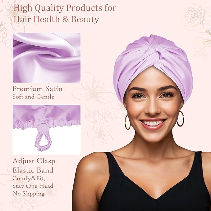 Adjustable Silk Satin Hair Bonnet for Sleeping Women, Double Layer, Hair Wrap Straight Curly Natural Hair Bonus a Scrunchie