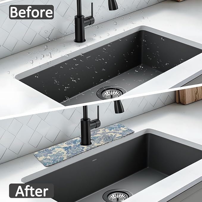 15" X 5.5" Kitchen Sink Splash Guard Faucet Mat Floral Super Absorbent Fast - Image 7