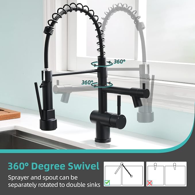 Commercial Faucet with Sprayer, Matte Black Kitchen Faucet Modern Single Handle - Image 4