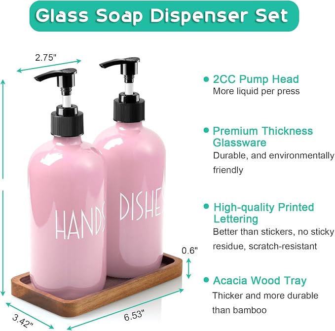ALELION Dish Soap Dispenser for Kitchen - 16 OZ Glass Hand Soap Dispenser Set - - Image 5