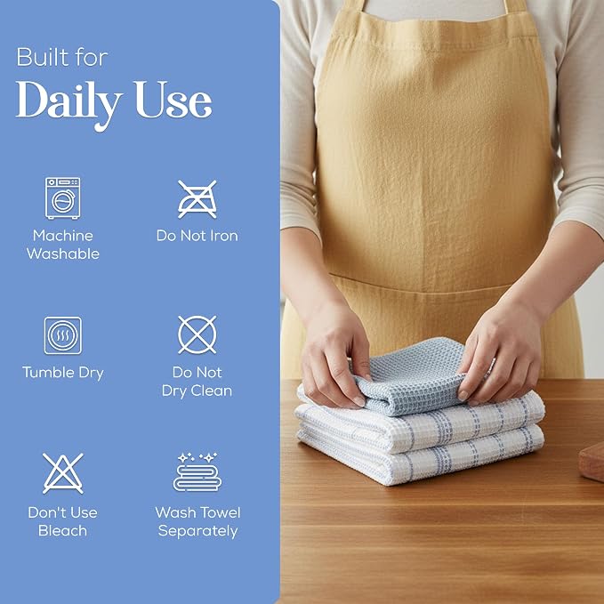 Kitchen Towels Set of 4 Dish Towels Blue n White Waffle Weave Cotton Hand Towels - Image 7