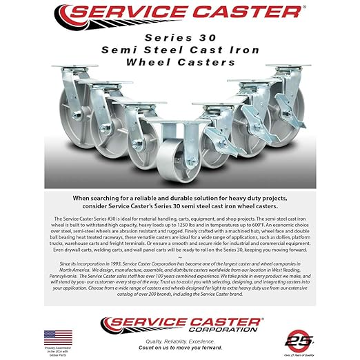 Service Caster Brand Replacement Set for Uline Casters H-2112 - Top Plate Caster with 6 Inch Semi Steel Cast Iron Wheels - Includes 2 Swivel and 2 Rigid - Fits Steel Dumping Hoppers