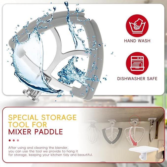 Flex Edge Beater for KitchenAid 4.5-5Quart Tilt-Head Stand Mixer, Stainless Steel Flat Beater Paddle, Fits KitchenAid Mixer Accessories & Attachments, with Silicone Edges Scraper