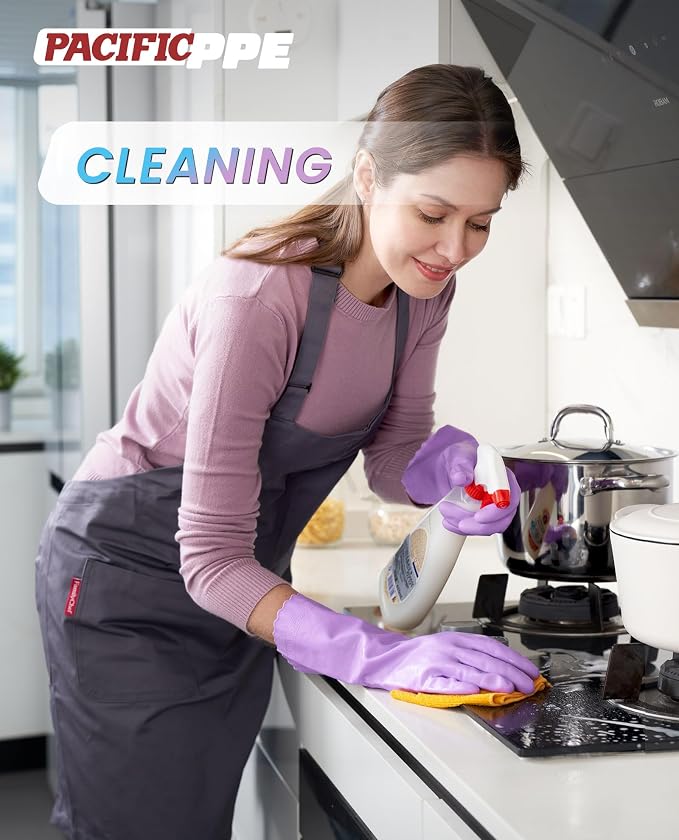 PACIFIC PPE 2 Pairs Cleaning Gloves, Cotton Liner, Medium | Waterproof - Image 6