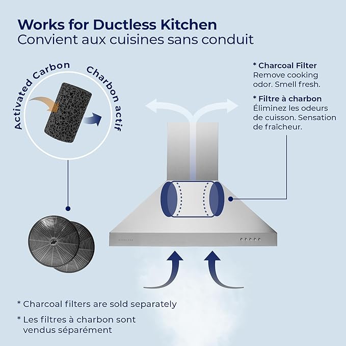 Hauslane Wall Mount Range Hood 30 Inch | Matte White Wall Chimney | 6” Duct/Ductless Convertible, Strong Suction, Six-layer Aluminum Filters, Changeable LED Lamps, Stove Kitchen Vent Hood