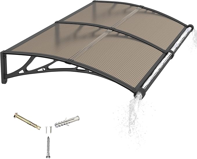 Awning for Door Entrance with Drainage Sink,32x60 Inch Awnings for Doors,Window Canopy Exterior with Plastic Steel Bracket,Polycarbonate Cover,UV,Rain,Snow Protection for House,Porch,Patio,Deck