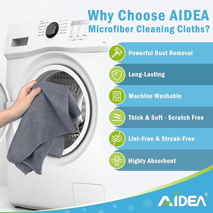 AIDEA Gray Microfiber Cleaning Cloth-24PK, Cleaning Rags 12"x 16" Absorbent | - Image 3