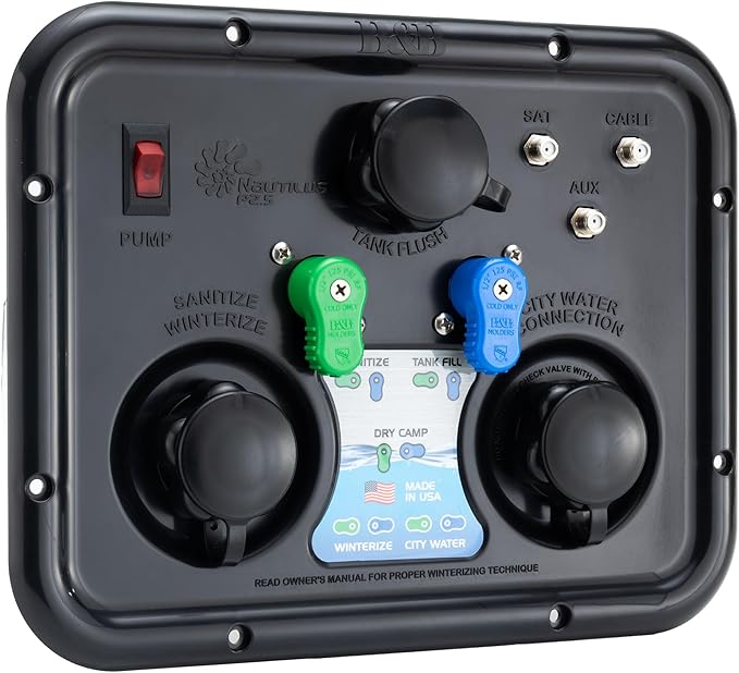 RecPro RV Water Management Panel | Nautilus P2.5 | 7-Function City-Water Fill | Made in America (Black)
