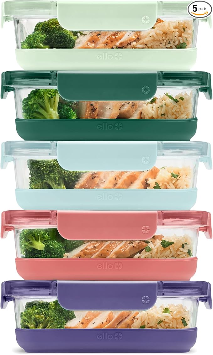 Ello Duraglass Refresh 3.4 Cup Meal Prep Containers, Everest | Glass meal prep by Ello