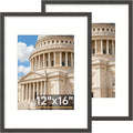 Vittanly 12x16 Picture Frame Set of 2, Solid Wood Frame for Wall Art Photo and Prints, Display Photo 8.5x11 with Mat or 12x16 without Mat, Black