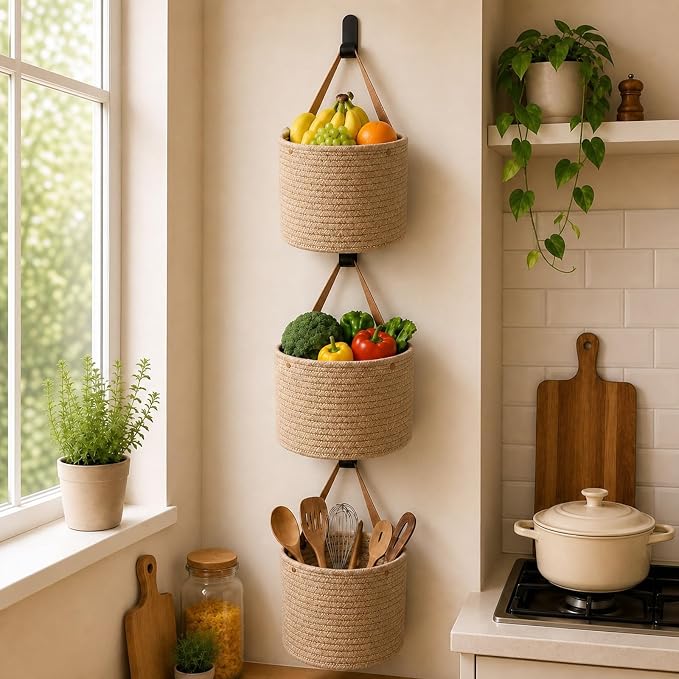 Honeydak 3 Hanging Baskets, Cotton Rope - Image 2